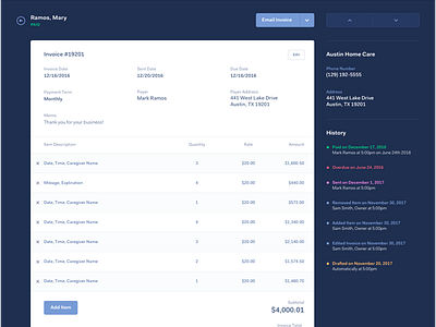 Individual Client Invoice billing care client invoice