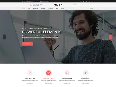 Third Business Homepage Concept For Hefty Multipurpose Themes clean creative header hero area icon box landing slider ui ux web template wordpress