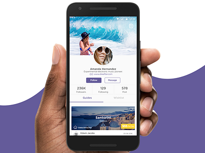 Profile view - Android App android guides material profile surf travel ui