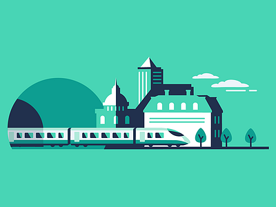 Geometric City city green high speed train shadow town train tunnel village
