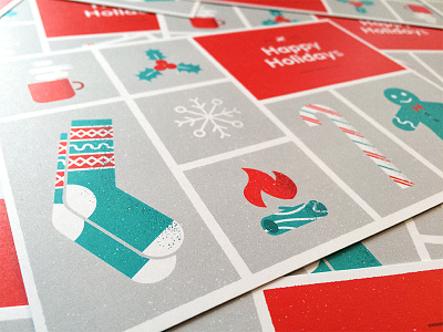 Holiday Card 2016 card christmas coffee fire gingerbread grid holiday illustration red snowflake socks texture