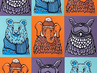 Winter Animals Screenprints animals bear illustration mammoth owl print printmaker printmaking screen print screenprint winter