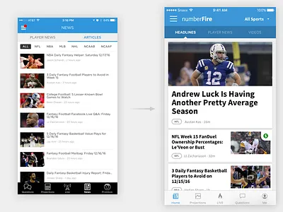 numberFire iOS Updates app flat ios navigation sketch ui