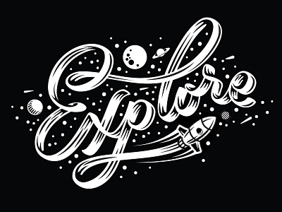 Explore explore hand lettering planets rocket script space