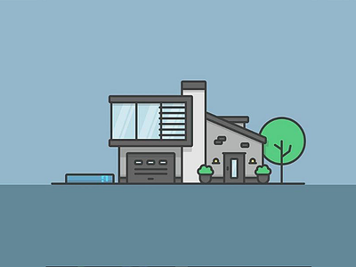 House -2- architecture garage house modern pool tree