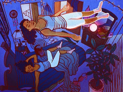 Out of Body Experience bedroom comic art digital art drawing illustration ink levitating magic meditation sleep