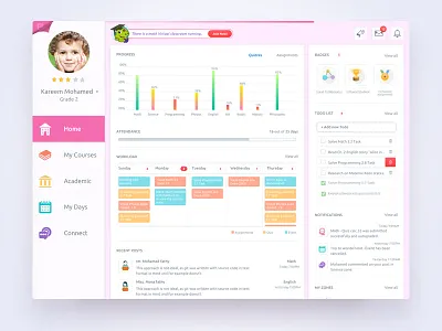 Student Home - Bedopedia bright colorful education flat home ui web