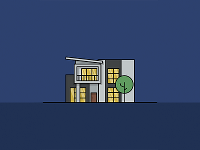 House -4- architecture house modern night tree