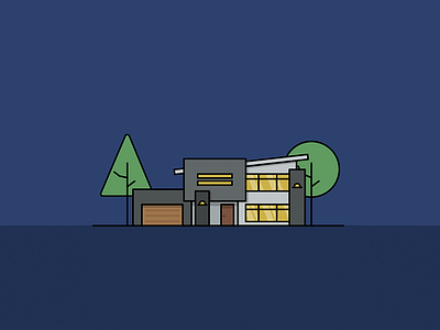 House -5- architecture house modern night tree