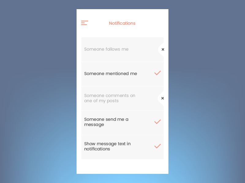 On/Off Switch interface mobile notification off on switch ui