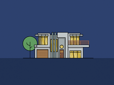 House -6- architecture house modern night tree