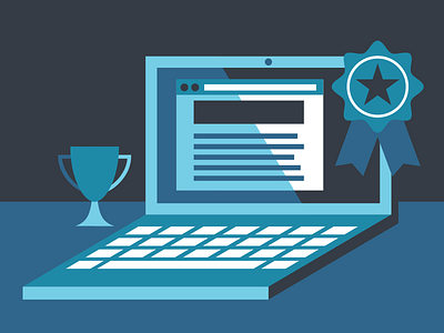Year in Review - Top stories of 2016 computer flat illustration lap top laptop ribbon trophy