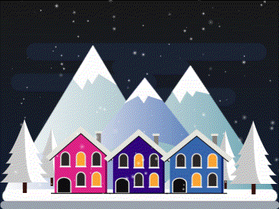 Snow in town design flat gif illustration