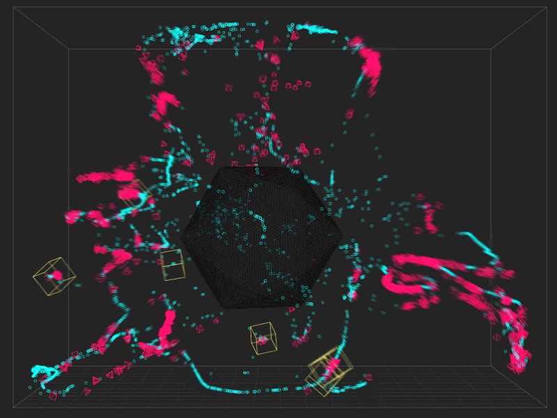 Sticky attraction | (• ◡•)| (❍ᴥ❍ʋ) 3d c4d cinema 4d constraints domain flip geo gif minimal platonic voxel x particles