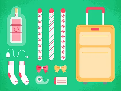 Holiday Travel bow christmas green holiday red socks suitcase tape travel wrapping paper