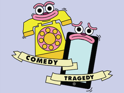 Comedy Tragedy character design illustration phones