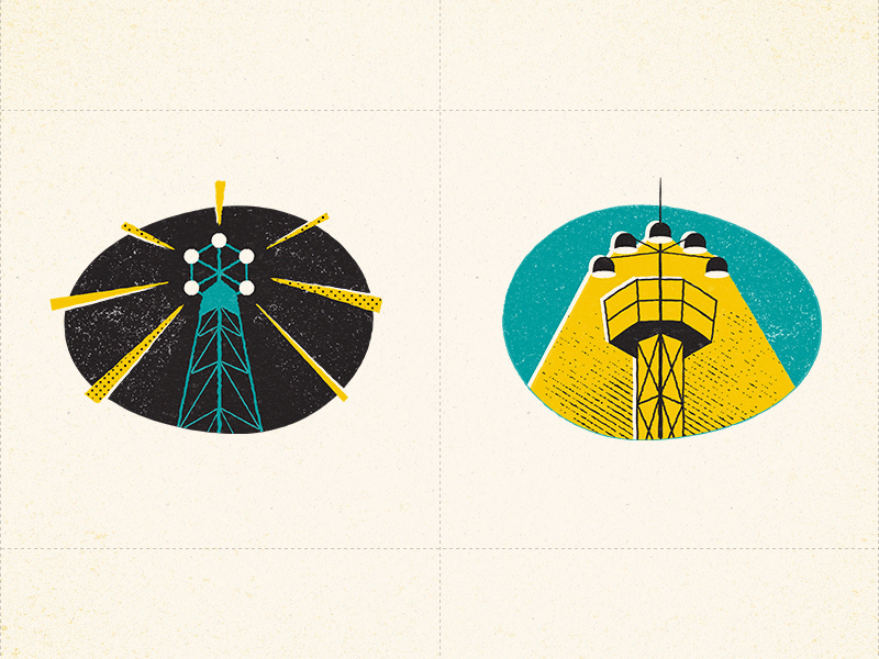 Moontower Stickers atx austin halftone icon illustration moonlight tower moontower retro sticker pack stickers texas texture