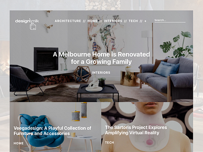 Design Milk Website blog concept full screen interface minimal redesign site ui ux web design
