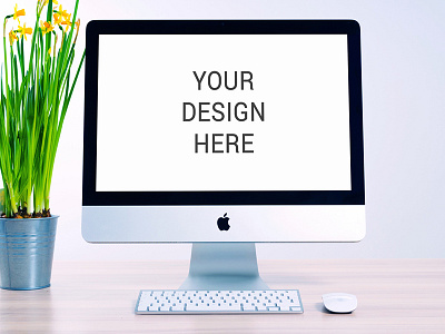 Freebie : Realistic Imac On Desk Mockup air branding desk download free macbook mockup on pro psd