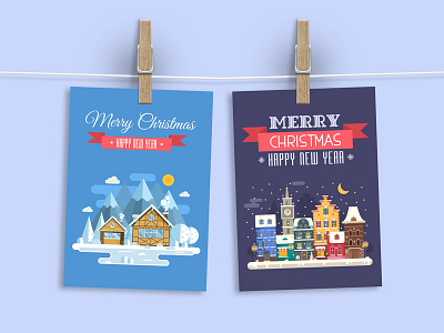 Christmas Cards with Winter City and Snow Village card christmas europe city greeting new year postcard snow village xmas