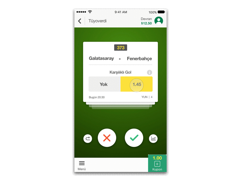 Bet App Swipe Card (Like Tinder Card) bet card football like tinder principle sketch swipe