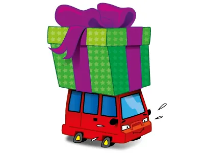 Bubblefriends delivery service bubblefriends car character delivery emotions gift illustration minivan present subarulibero vector