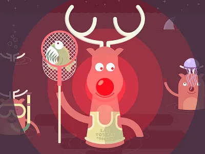 Rudolph fishing beach character christmas fish fishnet funny navidad piranha reindeer reno sea