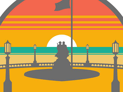 Oregon Vista illustration lamppost ocean patch sunset