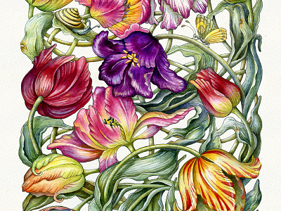 Botanical Weave coloring coloring book floral flower tulips watercolor