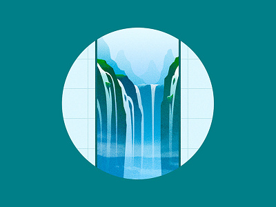 瀑 china flat gradient illustration mountain water waterfall