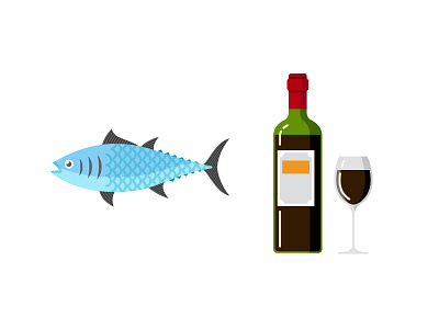 Fish & Wine bottle drink fish food glass illustration vector wine