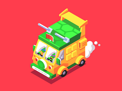 Turtle Van cowabunga donatello illustration isometric isometry leonardo michelangelo ninja raphael turtles van vector