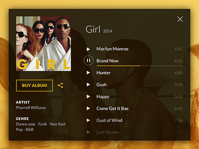 Music Player. Widget 009 dailyui girls music pharrell williams player ui ux