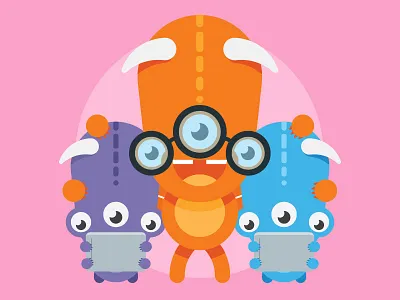 Monsters on Tablets children flat illustration ipad monster parents tablet technology