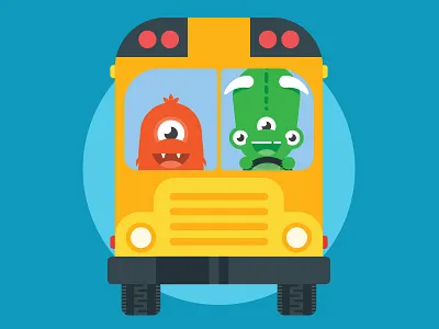 School Bus bus children education flat illustration monster school travel