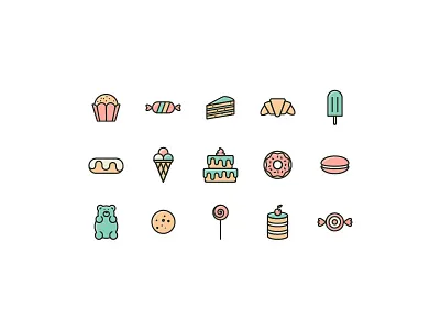 Sweets Pack cake candy cookie donut free freebie gummy bear ice cream icons lollipop macaroon sweets