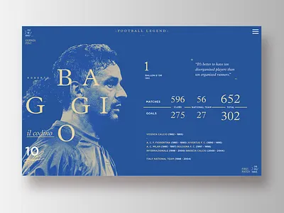 Football Legends _ Baggio data football infographic soccer ui ux web