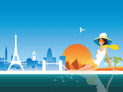 Invia character flat geometric illustration simple travel vector woman