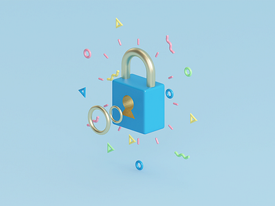 Lock 3d c4d icon illustration isometric key lock model plastic