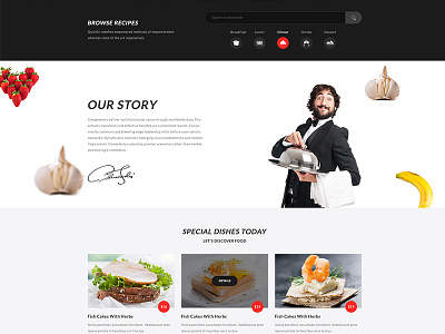 Food & recipe Homepage Concept For Hefty Multipurpose Themes banner creative food header icon landing page minimal sign recipe slider ui ux web template wordpress
