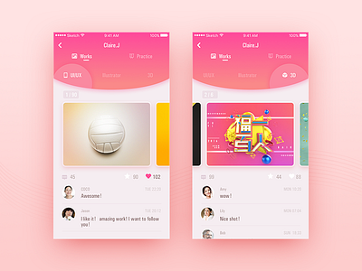 list of works list，works，ui，app，pink，dribbble