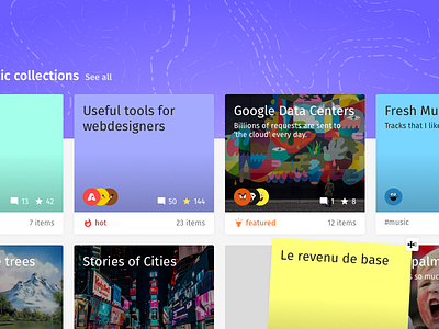 Collections new design cards collection collections drag featured hot list purple sort tags users