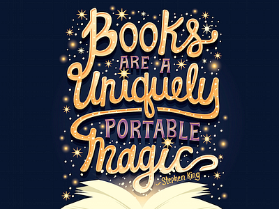 Books are magic book books glitters lettering magic reading stars typography