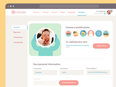 Illustrative Platform Account Area account cat flat illustrations password payment profile settings ui upload ux web