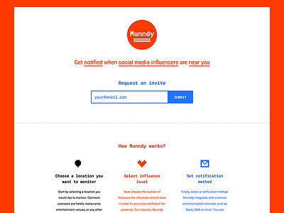 Munndy Pre-launch Page app blue homepage landing landing page pixel prelaunch red retro social web website