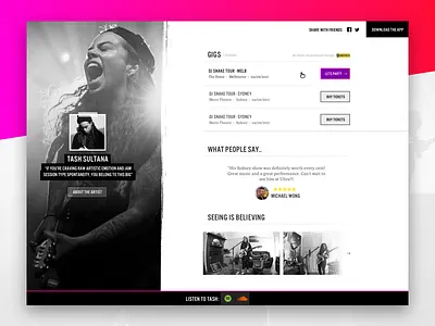 [Work in Progress] Artist / Band Details Page 2.0 artist band concert dance djs event gigs live music performances ticketing tickets user experience
