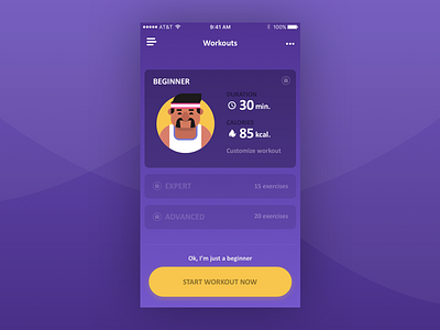 Workouts app calories exercises fitness gym ios purple training ui workout