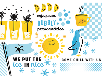 Bubbly Shaved Ice and Boba Tea Company fun happy midcentury penguin playful sun