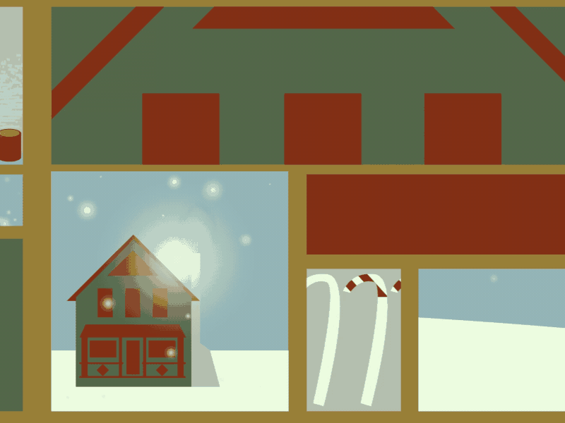 Happy Holidays animation characters gif mittens ornaments ski skiing sled wreath