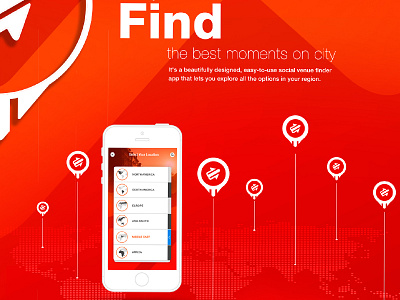 Emax Location screen app color design ios map photoshop red simple ui ux